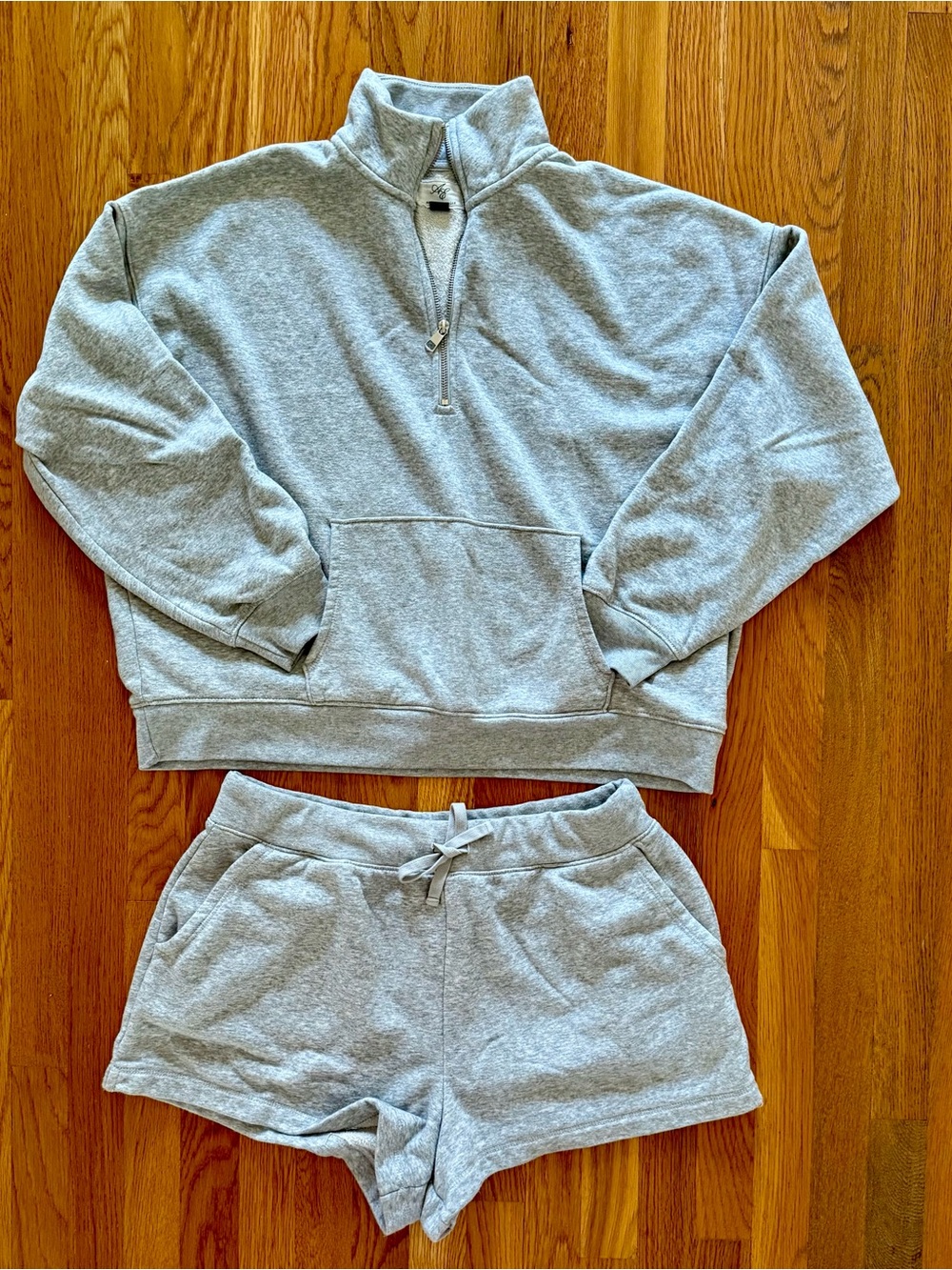 American Eagle Heather Gray Quarter-Zip Sweatshirt & Shorts Set